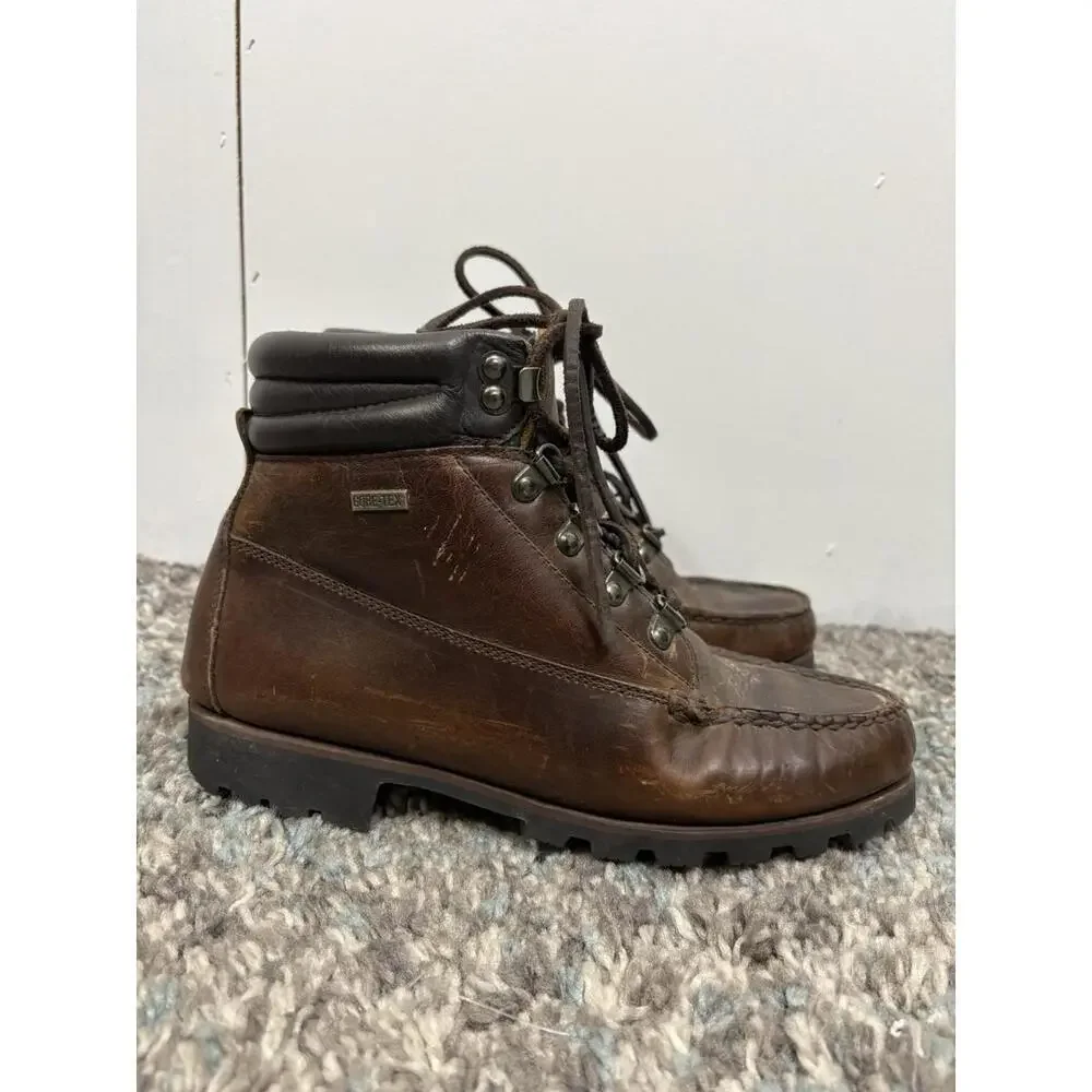HH Brown Boots Womens Size 7 Moc Toe Gore Tex High Ankle Leather Hand Crafted